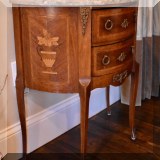 F45. Louis XV style marble top demilune table with 2 drawers. 
